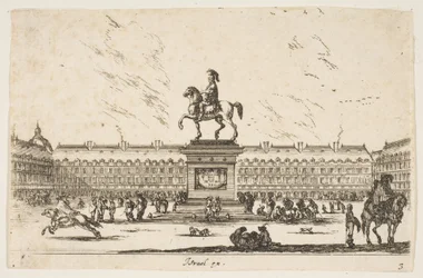 Plate 3: La Place Royale, equestrian statue of Louis XIII in profile facing the left in ce...
