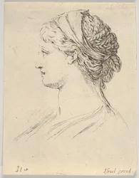 Plate 3: Head of a Woman with Braided Hair, Turned in Profile to the Right