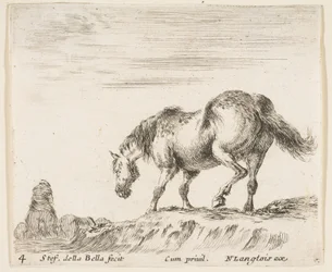Plate 4: a horse in profile facing the left, about to descend from a mound, a horse..., ca. 1644-47