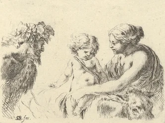 A Woman Holding Her Child on a Donkey, a Satyr at Left, ca. 1646