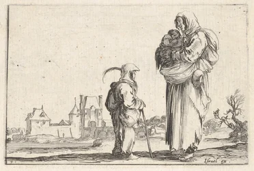 Plate 7: a peasant woman carrying a child to right, speaking to another child standing, ca. 1642