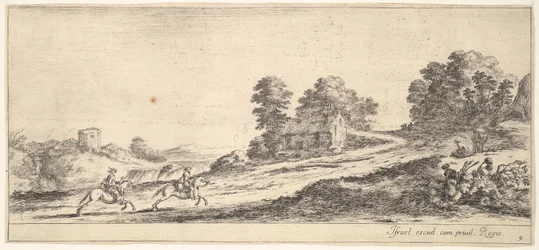 Two Horsemen Galloping Uphill