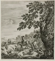 Two Riders Passing a Flock, plate five from The Six Large Views of Rome and the Campagna