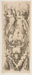 Two Winged Children with Bodies Turning into Ornament Blowing Bubbles