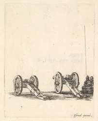 Two Cannons, Two Soldiers Seen from the Back Seated to the Right, from 