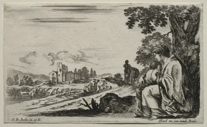 Various Figures and Landscapes: A Poor Nurse Seated under a Tree, 1649