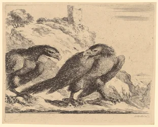 Two eagles by a castle ruin, plate 2 of the series "Eagles"