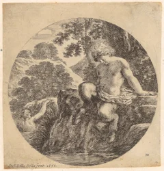 Two satyrs on the riverbank
