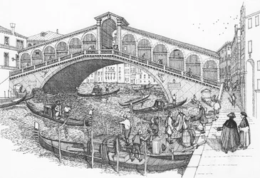 The Rialto Bridge, Venice in the 18th century