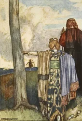 Queen Maeve meets with Cuchulain, illustration from 