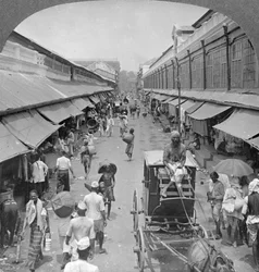 One of the Chief Native Market Streets, Rangoon, Burma
