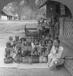Village School and Teacher, Amarapura, Burma, 1908