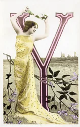 Y: Bianca Toledo, artist, singer and Sevillian dancer from the Belle Epoque - Casino de Paris, Folies Bergere - alphabet in postcard