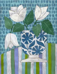 Fresh Blooms Blue Vase