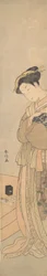 An Oiran Holding a Black Dog, ca. 1769