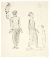 Study Sheet with Javanese Women, Profile Head on the Left