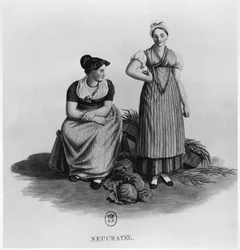 Swiss Women in Traditional Costume from the Canton of Neuchatel