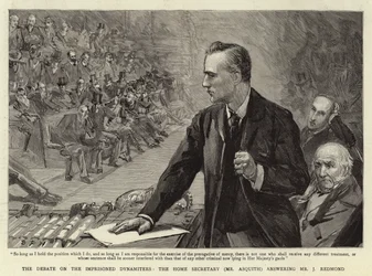 The Debate on the Imprisoned Dynamiters, the Home Secretary answering Mr J Redmond
