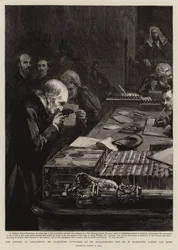 The Opening of Parliament, Mr Gladstone, supported by Mr Marjoribanks and Mr H Gladstone, taking the Oath