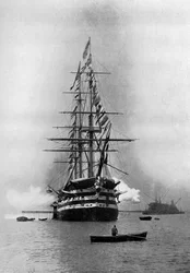 HMS Duke of Wellington Firing a Royal Salute as Flagship at Portsmouth, Hampshire