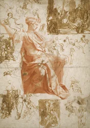 Sheet of Studies for the Blinding of Elymas, Sacrifice at Lystra, and a Holy Family