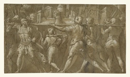 Soldiers Carrying a Model of a City