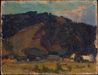 View of a Village against a Mountain