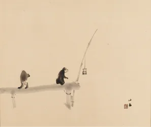 Woodblock Print - Two Monkeys on a Jetty