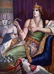 Egyptian Antiquity: The Death of Cleopatra The Queen of Egypt Cleopatra VII Thea Philopator (69-30 BC) suicide by being bitten by two aspic snakes (Illustration by Tancredi Scarpelli from Storia d