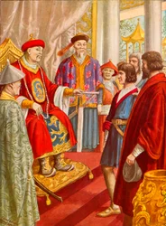 Marco Polo the Younger being presented to Kublai Khan