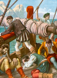 The crew of the Spanish ship Trinidad decimated by hunger and illness