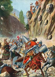 The troops of Count Lando being attacked by peasants