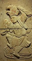 Terracotta stele with dancer, Tang Dynasty (618-907), discovered in Shaanxi Province, Steles Forest Museum in Xian (Photography, Leonard de Selva, China, 2006)