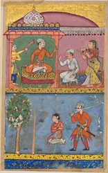 Page from Tales of a Parrot Tuti-nama: Eighth night: The handmaiden appeals, c. 1560