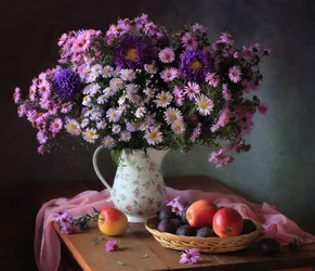 Asters and Autumn Fruit