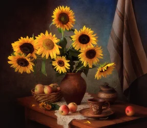 Golden Sunflowers Still Life