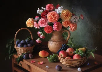 Rustic Fruit and Flowers