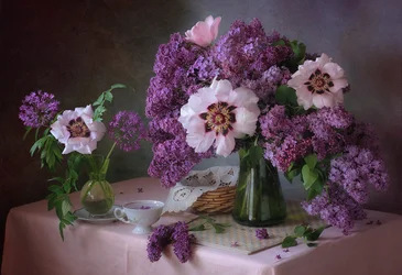 Spring Lilac Peony Blooms