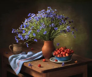 Summer Cornflowers and Cherries