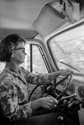 Mildred Cooper, a 43-year-old grandmother, is a truck driver with a logging truck