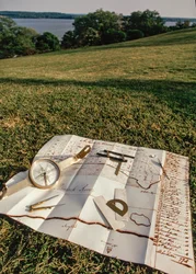 Surveying tools and map of Alexandria by George Washington