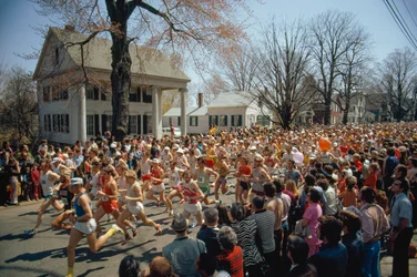 The 77th running of the Boston Marathon begins here