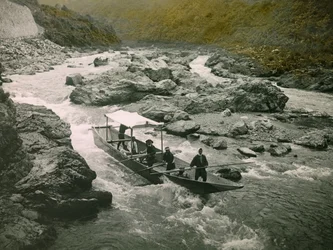A Boat in the Rapids of the Hozu River, Kyoto, circa 1900 - 1915