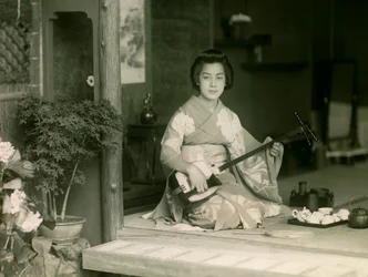 Portrait of a Japanese Woman Playing the Shamisen, circa 1900 - 1915
