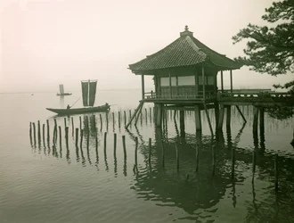 Ukimido Temple on the Shores of Lake Biwa, circa 1900 - 1915