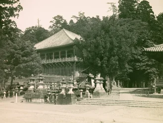 View of the Nigatsu-Do Buddhist Temple in Nara, circa 1900 - 1915