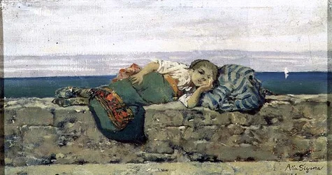 Peasant Girl Lying on a Parapet