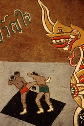 Decoration on an ox cart depicting Muay Thai