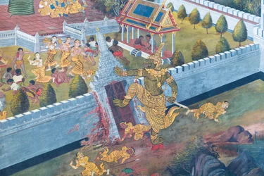 Mural Depicting Scenes from the Ramayana at Wat Phra Kaeo, the Royal Grand Palace, Bangkok, Thailand