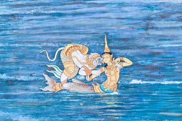 Mural Depicting Scenes from the Ramayana at Wat Phra Kaeo, the Royal Grand Palace, Bangkok, Thailand